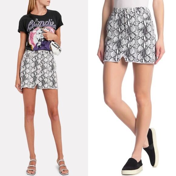 Frame Size 26 Le Mini Python Denim Skirt White Black Snakeprint Womens Cotton - Picture 13 of 13